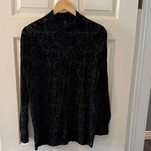 Torrid Black Floral Flocked Mesh fitted Mock Neck Long Sleeve Top